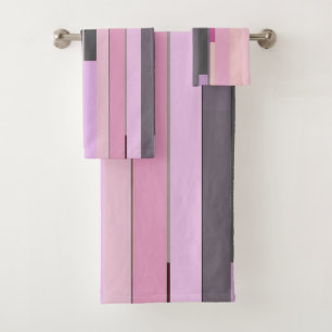 Pink and grey abstract Stripes Bath Towel Set