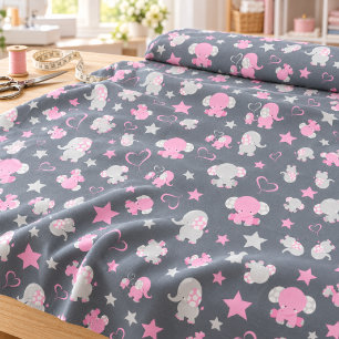 Pink and Grey Baby Elephant Pattern  Fabric