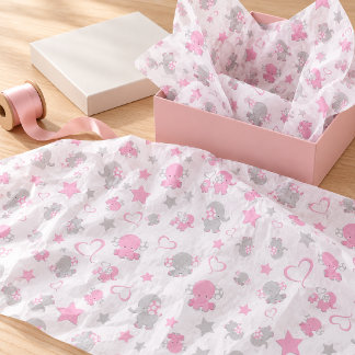 Pink and Grey Baby Elephant Pattern Tissue Paper