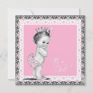 Pink and Grey Baby Girl Shower Invitation