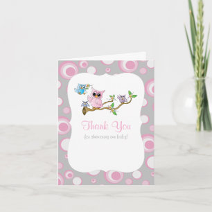 Pink and Grey Baby Owl Baby Shower Thank You
