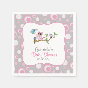 Pink and Grey Baby Owl Baby Shower Theme Napkin