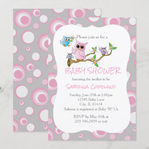 Pink and Grey Baby Owl   Shower Theme Invitation