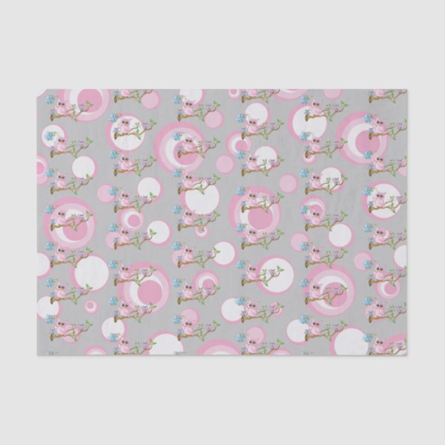 Pink and Grey Baby Owls | Shower Theme Tissue Paper (Front)