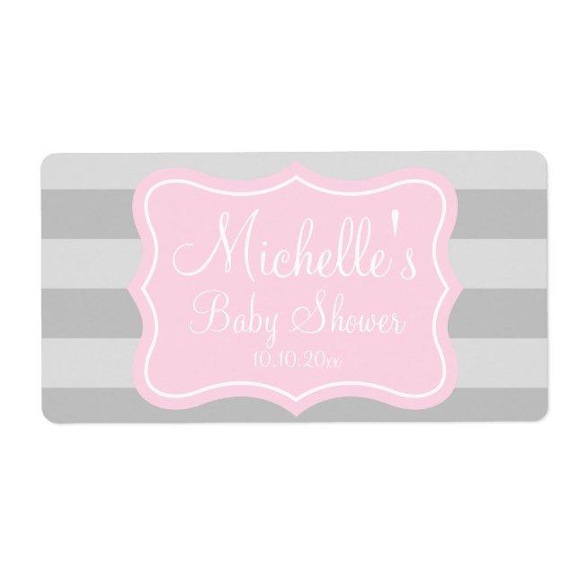 Pink and grey baby shower water bottle labels (Front)
