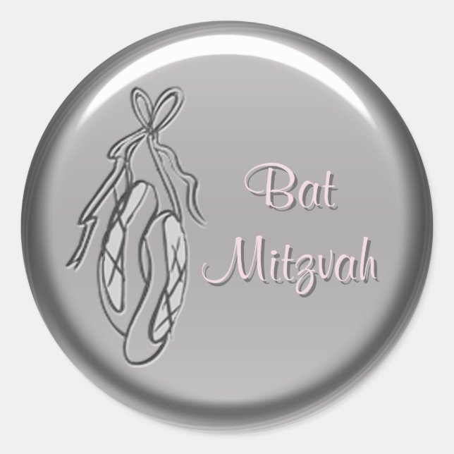 Pink and Grey Ballet Slipper Bat Mitzvah Sticker (Front)