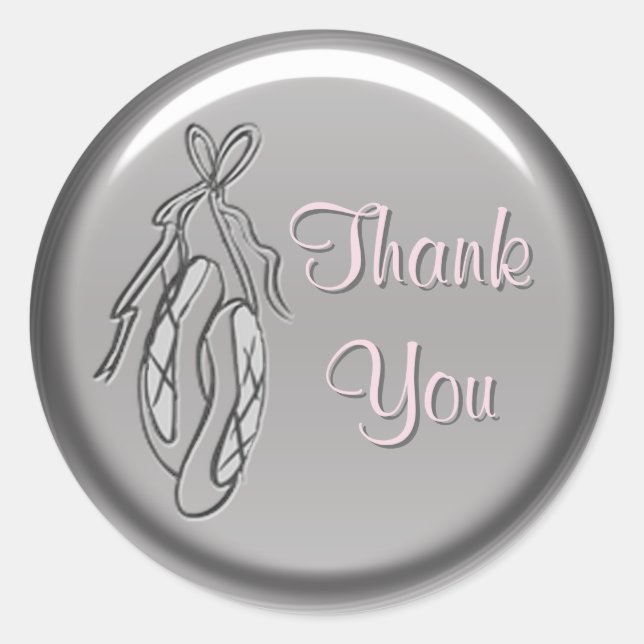 Pink and Grey Ballet Slipper Thank You Sticker (Front)