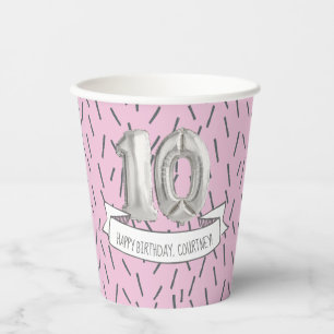 Pink and Grey Balloon Girls 10th Birthday Party Pa Paper Cups