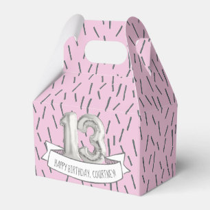 Pink and Grey Balloon Girls 13th Birthday Party Favor Box