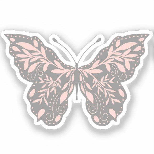 Pink and Grey Botanical Butterfly (Front)