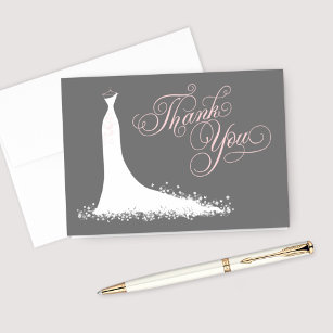 Pink and Grey Bridal Shower   Elegant Gown Thank You Card