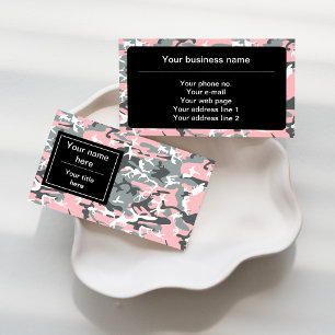 Pink and Grey Camo, Camouflage, Military, Army Business Card