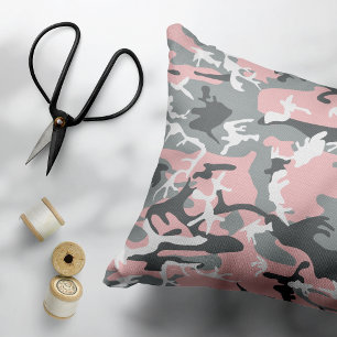 Pink and Grey Camouflage, Military, Army Accent Pillow