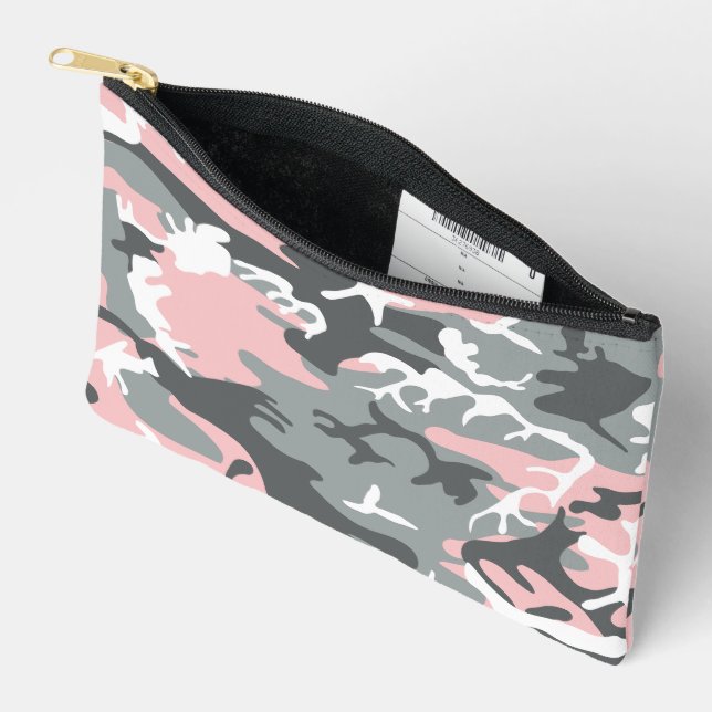 Pink and Grey Camouflage, Military, Army Accessory Pouch (Open)