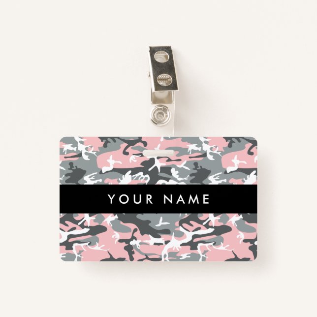 Pink and Grey Camouflage, Military, Army Badge (Front with Clip)