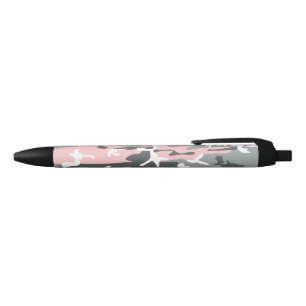 Pink and Grey Camouflage, Military, Army Black Ink Pen