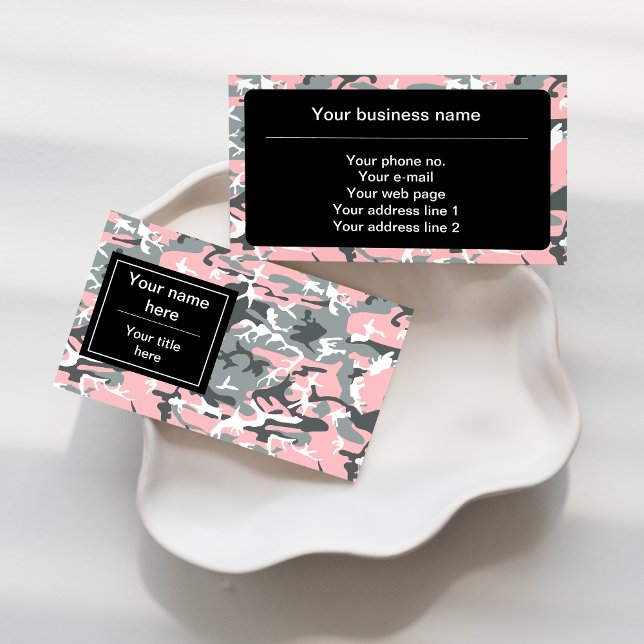 Pink and Grey Camouflage, Military, Army Business Card (Creator Uploaded)