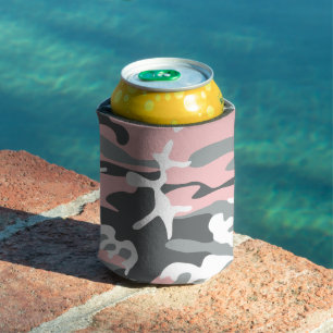 Pink and Grey Camouflage, Military, Army Can Cooler