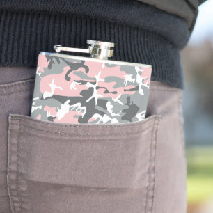 Pink and Grey Camouflage, Military, Army Hip Flask