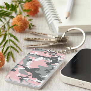 Pink and Grey Camouflage, Military, Army Keychain