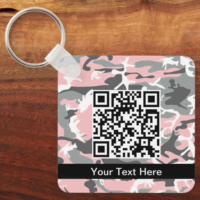 Pink and Grey Camouflage, Military, Army Keychain (Front)