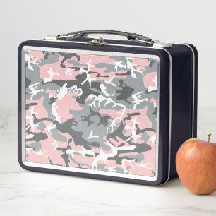 Pink and Grey Camouflage, Military, Army Metal Lunch Box
