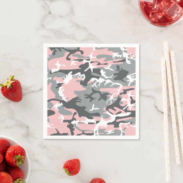 Pink and Grey Camouflage, Military, Army Napkin (Insitu)