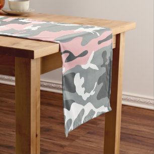 Pink and Grey Camouflage, Military, Army Short Table Runner