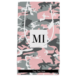 Pink and Grey Camouflage, Military, Army Small Gift Bag
