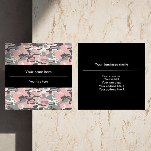 Pink and Grey Camouflage, Military, Army Square Business Card