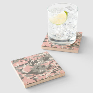 Pink and Grey Camouflage, Military, Army Stone Coaster