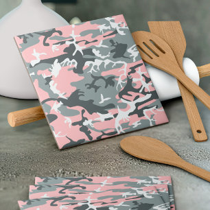 Pink and Grey Camouflage, Military, Army Tile