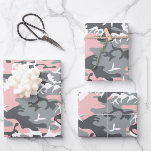 Pink and Grey Camouflage, Military, Army Wrapping Paper Sheet