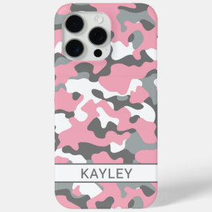 Pink and Grey Camouflage Personalized iPhone 15 Pro Max Case