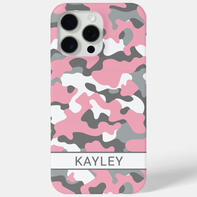 Pink and Grey Camouflage Personalized Case-Mate iPhone Case (Back)