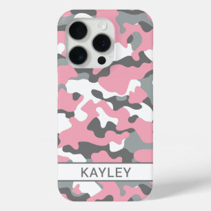 Pink and Grey Camouflage Personalized iPhone 15 Pro Case