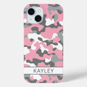 Pink and Grey Camouflage Personalized iPhone 15 Case