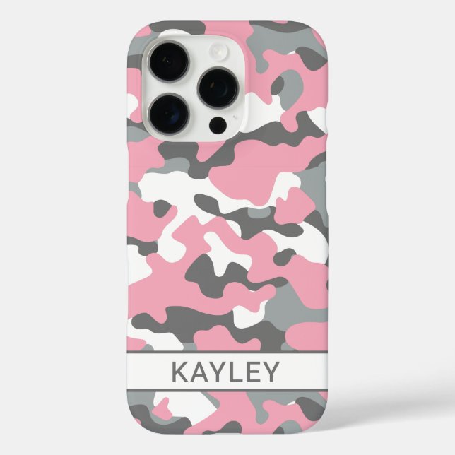 Pink and Grey Camouflage Personalized Case-Mate iPhone Case (Back)