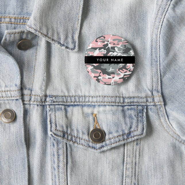 Pink and Grey Camouflage Your name Personalize 2 Inch Round Button (In Situ)