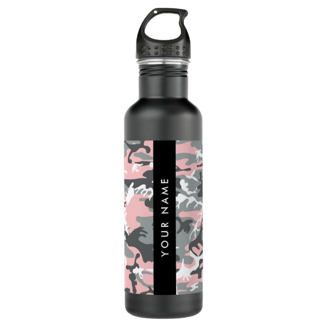 Pink and Grey Camouflage Your name Personalize 710 Ml Water Bottle (Front)
