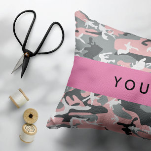 Pink and Grey Camouflage Your name Personalize Accent Pillow