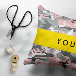 Pink and Grey Camouflage Your name Personalize Accent Pillow