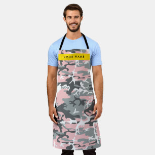 Pink and Grey Camouflage Your name Personalize Apron