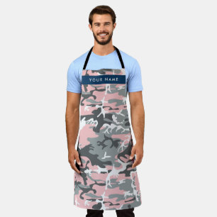 Pink and Grey Camouflage Your name Personalize Apron