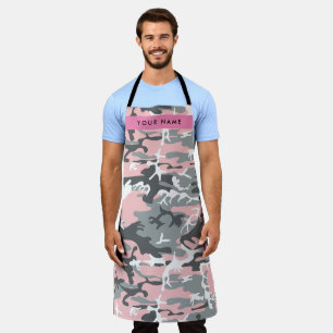 Pink and Grey Camouflage Your name Personalize Apron