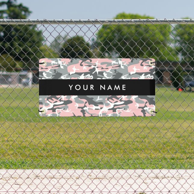 Pink and Grey Camouflage Your name Personalize Banner (Insitu)
