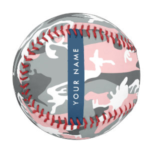 Pink and Grey Camouflage Your name Personalize Baseball