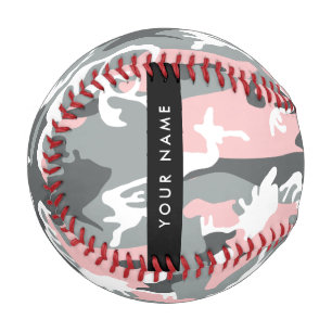 Pink and Grey Camouflage Your name Personalize Baseball
