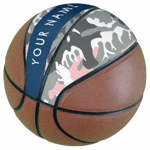 Pink and Grey Camouflage Your name Personalize Basketball