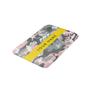 Pink and Grey Camouflage Your name Personalize Bath Mat